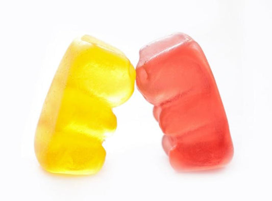 Two gummies kissing﻿